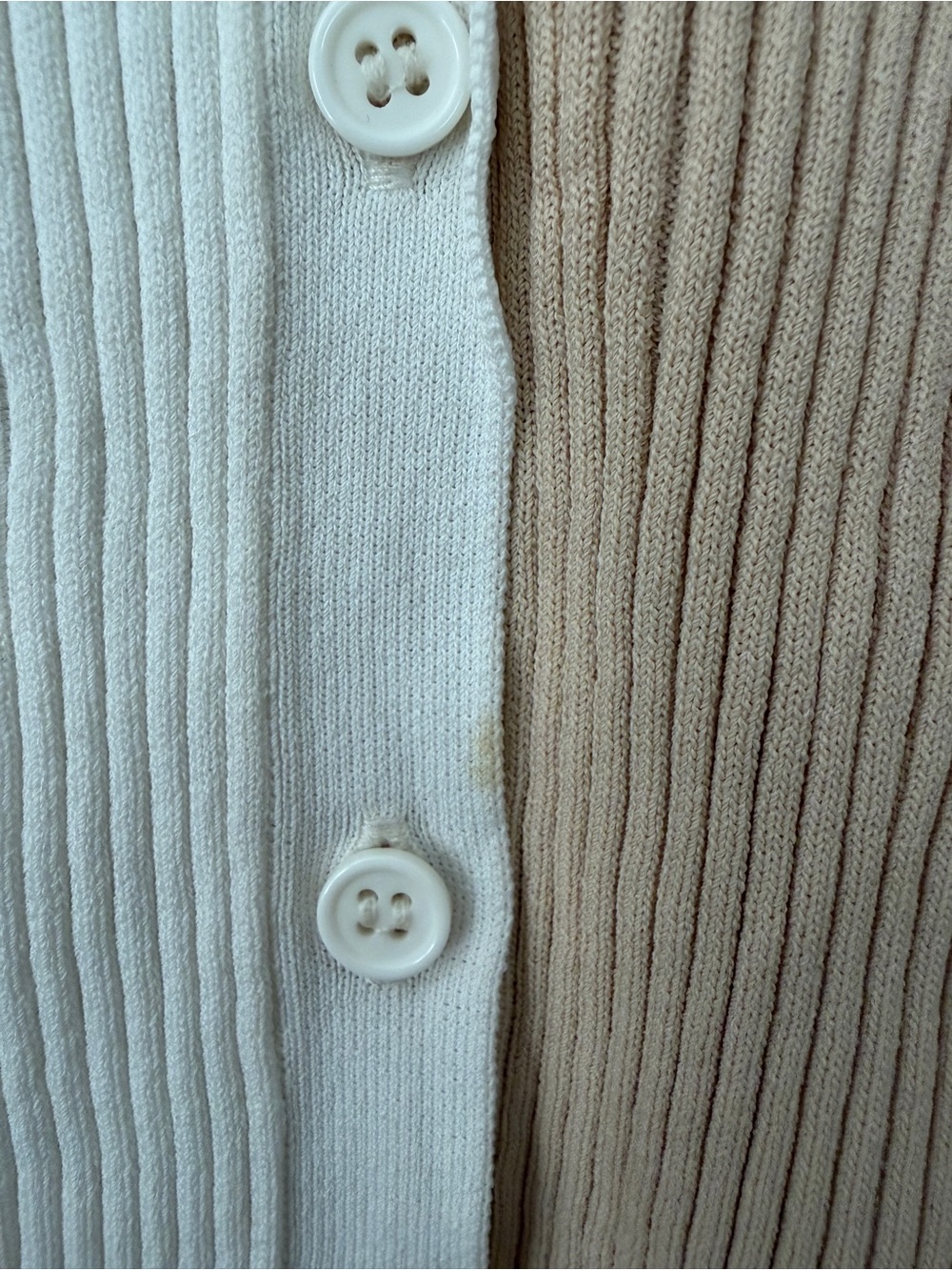 STAUD Two-Tone Ribbed V-Neck Cardigan - Cream & Tan - Picture 4 of 6